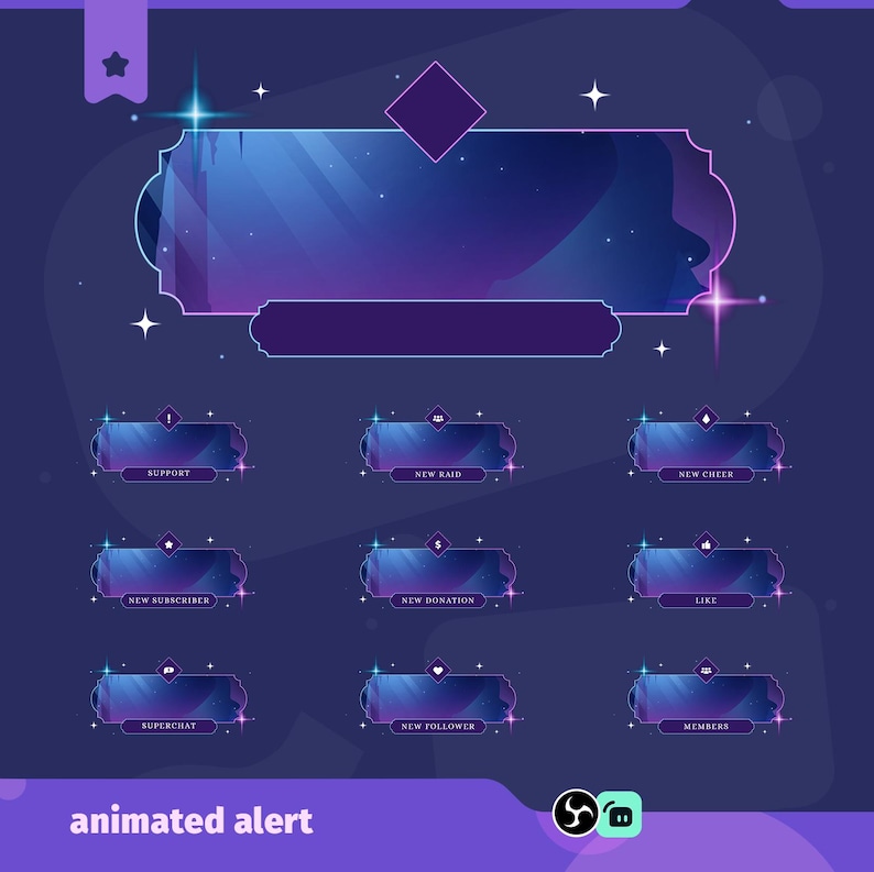 Animated Flare Crystal Stream Alerts: Fantasy Purple Blue for Twitch ...