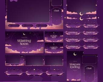 Dreamy Night Sky Stream Overlay Pack | Pastel Animated VTuber Alerts, Panels, Screens (Digital Download)