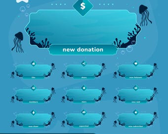 Animated Seafoam Secrets Stream Alerts: Soft Blue Underwater for Twitch, and OBS/Streamlabs