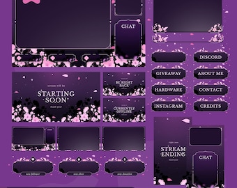 Pink Sakura Twitch Overlay | Cherry Blossom Animated VTuber Pack | TikTok Kick YouTube | Panels Alerts Screens | OBS Streamlabs