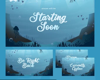 Ocean Blue Stream Screens | Seafoam Underwater Animated Screen Pack | Twitch TikTok Kick | Starting Soon Offline BRB | OBS Streamlabs