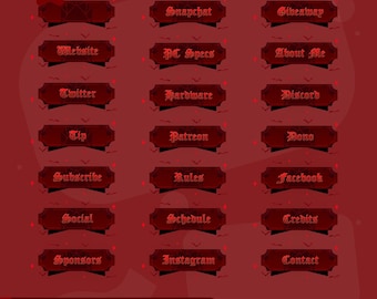 Gothic Red Twitch Panels | Flame Sanctum Dark Fantasy Panel Pack | TikTok Kick YouTube | Info Chat Rules Schedule | OBS Streamlabs