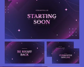 Dreamy Space Stream Screens | Moondust Purple Animated Screen Pack | Twitch TikTok Kick | Starting Soon Offline BRB | OBS Streamlabs