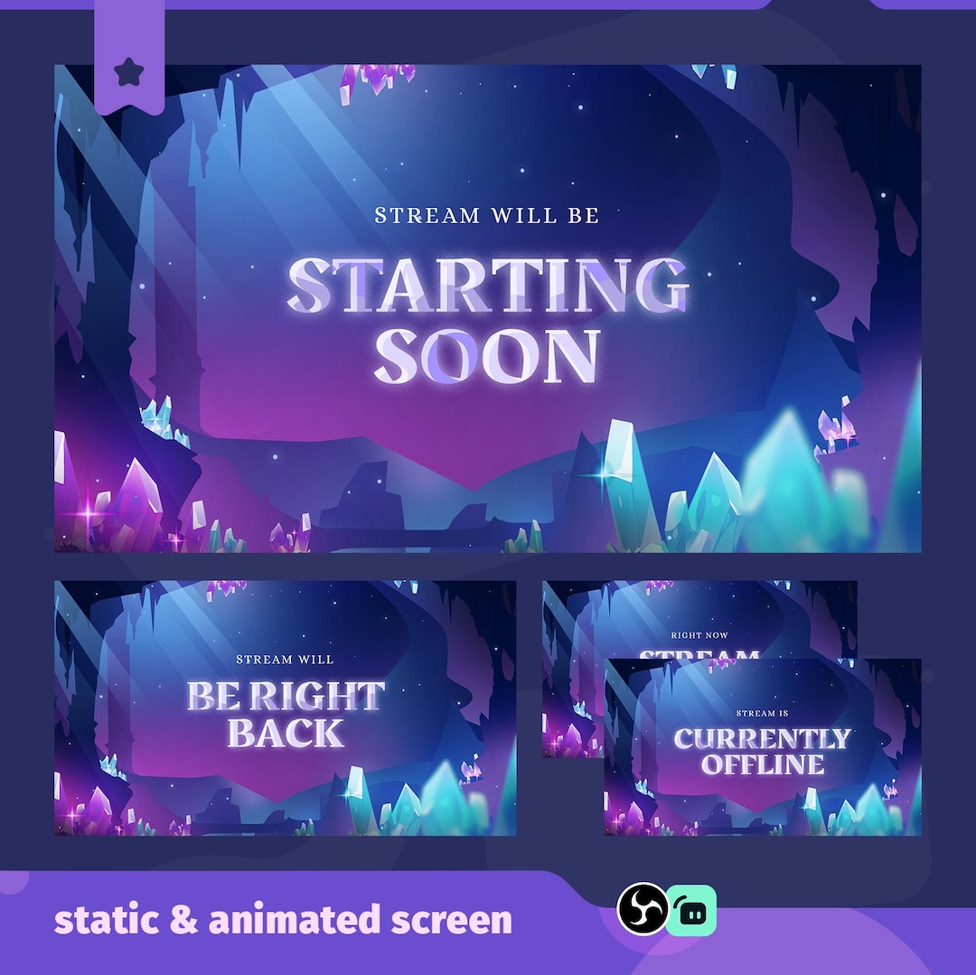 Click Crystal Loading Screen Animated Flare Crystal Stream Screens: Fantasy Purple Blue for Twitch ...