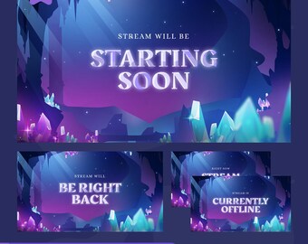 Animated Flare Crystal Stream Screens: Fantasy Purple Blue for Twitch and OBS/Streamlabs