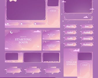 Celestial Magic Stream Package | Soft Purple Animated VTuber Overlay | Twitch TikTok Kick | Alerts Panels Webcam | OBS Streamlabs