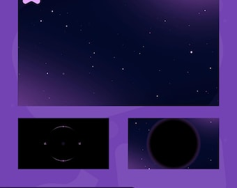 May include: A purple and black stinger transition graphic with a starry night sky background. The image includes a black circle and a circular design. The text "stinger transition" is at the bottom.