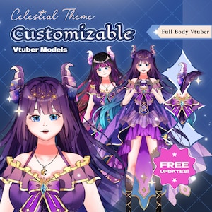 Full Body VTuber-model: Nyxara | Donkere Vtuber-modellen, klaar voor gebruik | Aanpasbare Live2D Vtuber Female | Commercieel gebruik | Hololive | Cadeaus
