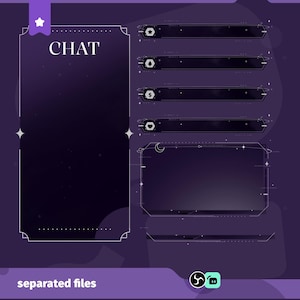 May include: Digital overlay design in purple and black. The design features a large chat box, several information bars, and a display area. The word "CHAT" is displayed in white. The bottom of the design reads "separated files".