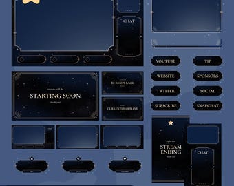 Elegant Animated Stream Overlay Pack: Twitch, TikTok, Kick, YouTube | Royal Horizon | Celestial Theme | Galaxy | Panels | Alerts | Dark