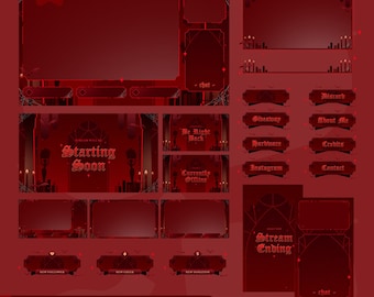 Gothic Red Stream Overlay | Flame Sanctum Dark Fantasy Animated Pack | Twitch TikTok Kick | Alerts Panels Screens | OBS Streamlabs