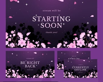 Pink Sakura Stream Screens | Cherry Blossom Animated Screen Pack | Twitch TikTok Kick | Starting Soon Offline BRB | OBS Streamlabs
