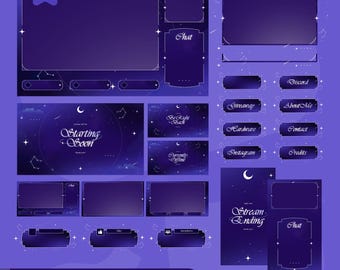 Deep Purple Celestial Stream Overlay Pack | Animated Lunaria Whirl for Twitch, TikTok (Digital Download)