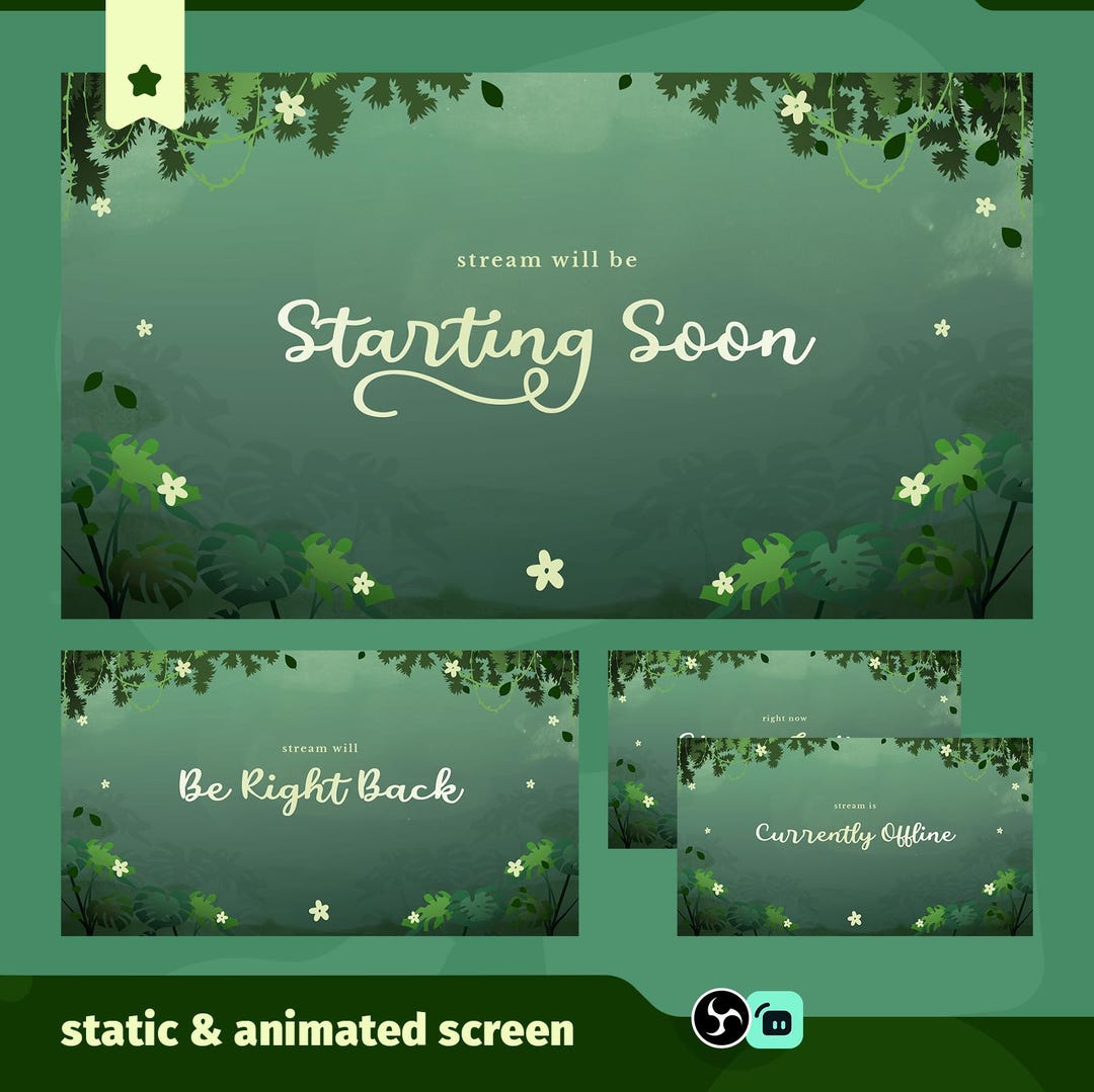 Cozy Green Twitch Screens | Jungle Veil Animated Vtuber Screen Pack ...