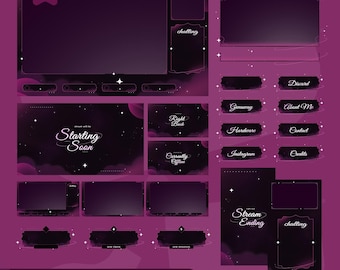 Animated VTuber Stream Overlay Pack | Purple Cosmic Galaxy Dream Theme (Digital Download)