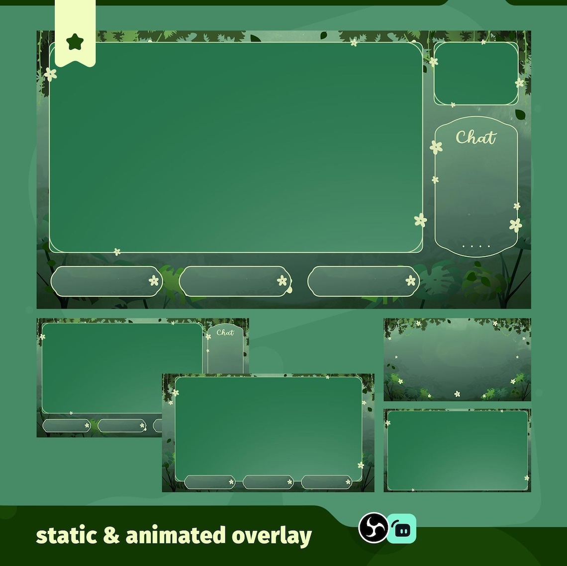 Animated Verdant Veil Stream Overlay: Cozy Green Jungle for Twitch ...