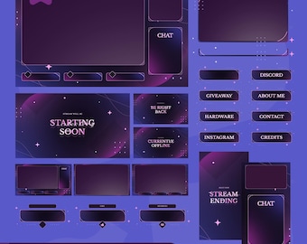 Dreamy Space Stream Pack | Moondust Prism Purple Animated Overlay | Twitch TikTok Kick | Panels Alerts Transitions | OBS Streamlabs