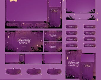 Animated Stream Overlay Pack | Purple Secret Grove, VTuber Alerts, Panels (Digital Download)