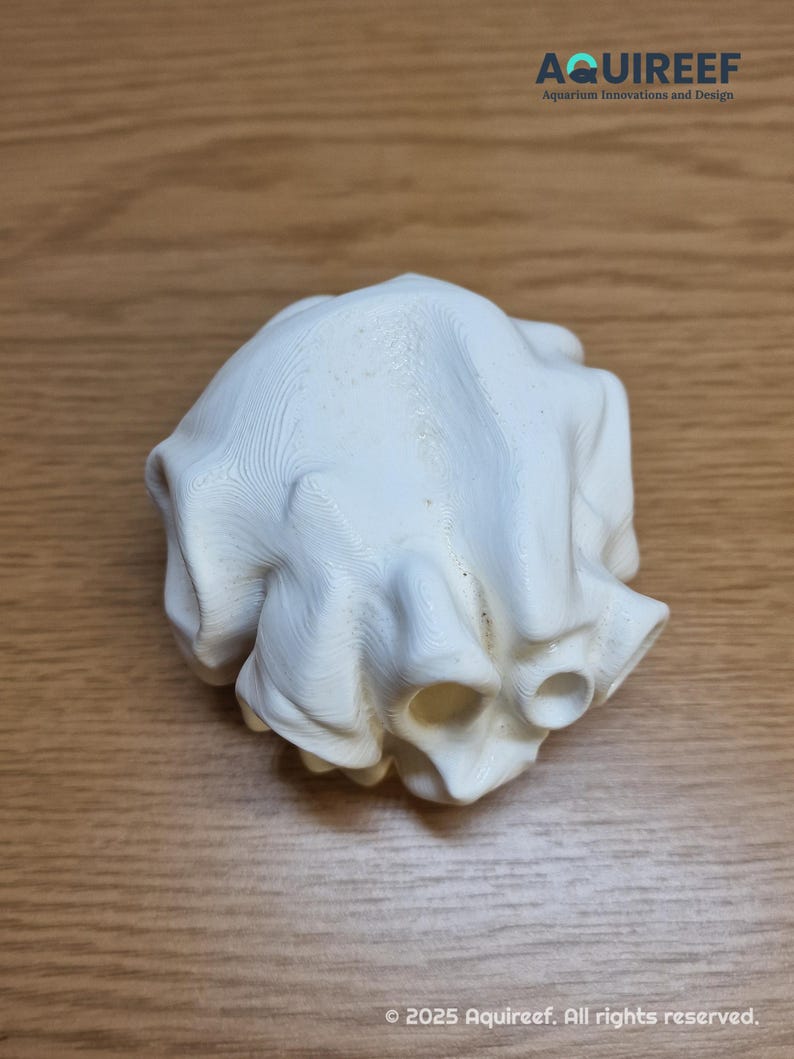 3D-printed white aquarium fish playground with maze-like tunnels and multiple openings. Ideal for fish hiding, breeding, and stress relief. Enhances aquarium aesthetics while providing an engaging and functional habitat for aquatic pets.