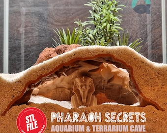 Underground Reptile and Fish Cave - Egypt Theme, Aquarium & Terrarium Decor, Grotto for Pet Hide and Observation | 3D Printable STL File