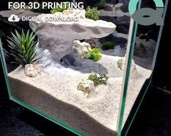 Tower & Cliff Cave - Aquarium and Terrarium decor cave | Critter underground hide | Fish, shrimp, reptile pet house | 3D Printable STL