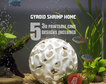 Cueva esférica para camarones: 5 diseños de giroides, refugio para pecera, domo y refugio para cría de camarones en acuario / Archivo STL imprimible en 3D