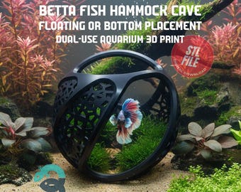 3D Printable Betta Cave Hammock STL - Floating,  Mounted & Free Placement Aquarium Fish Resting Cave, Modern Betta Fish Hideout | STL File