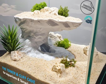Printable Aquarium & Terrarium Cave STL, Vertical Cliff Hide Shelter for Fish and Reptiles, Multi Level Fish and Reptile Cliff | STL File