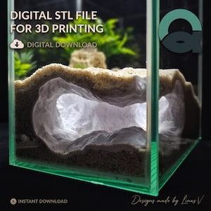 Può includere: Un file STL digitale per stampa 3D che presenta una struttura a tunnel con un esterno testurizzato color sabbia e un interno bianco liscio, esposto all'interno di una teca in vetro trasparente con il testo DIGITAL STL FILE FOR 3D PRINTING.