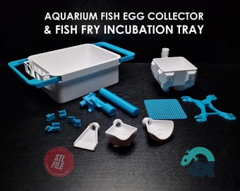 May include: A collection of aquarium accessories, including a white and blue fish egg collector and fish fry incubation tray. The set includes various components in white and blue, with the text "AQUARIUM FISH EGG COLLECTOR & FISH FRY INCUBATION TRAY".