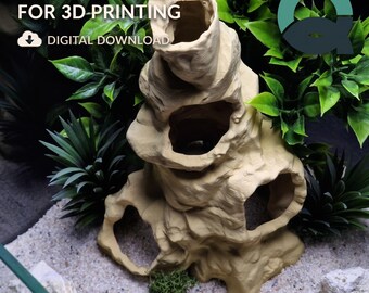 May include: A beige, multi-tiered, rock-like structure with several hollow openings, presented as a digital STL file for 3D printing. The image includes the text: DIGITAL STL FILE FOR 3D-PRINTING, DIGITAL DOWNLOAD, and INSTANT DOWNLOAD.