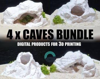 4 Rocky Aquarium Caves Bundle: Fish & Reptile Hide STL Files (3D Printing)