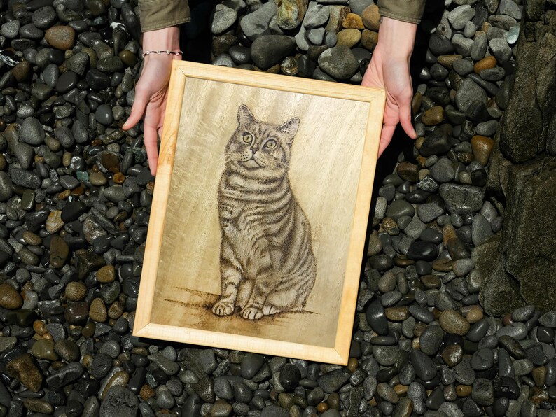 Custom Pet Portrait Wood Burned Sketch From Photo Hand Drawn Pyrography ...