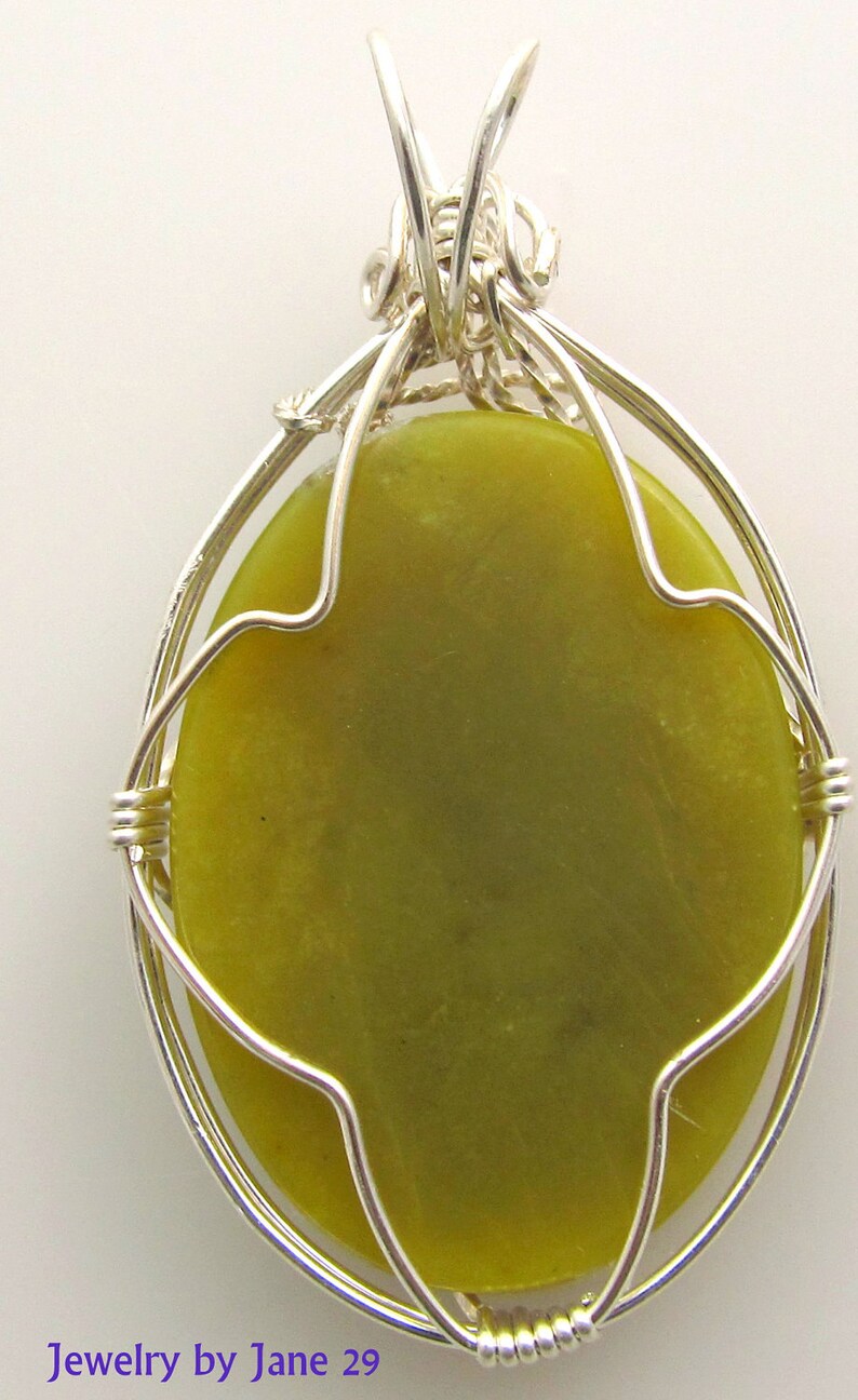 Olive Green Jade Wrapped in Sterling Silver Pendant on a 28 Etsy