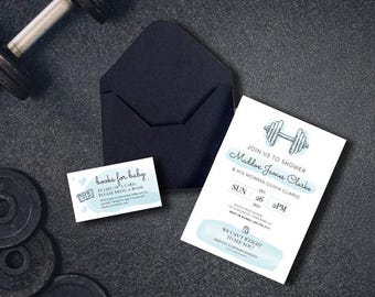 Faire-part de fête prénatale sur le thème de la Fit | Invitation personnalisable d'entraînement, de musculation, de gym