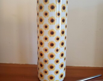 Stainless Steel 20 oz Skinny Tumbler with Straw and Lid Sunflowers