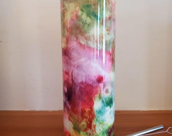 Stainless Steel 20 oz Skinny Tumbler with Straw and Lid Pink Watercolor