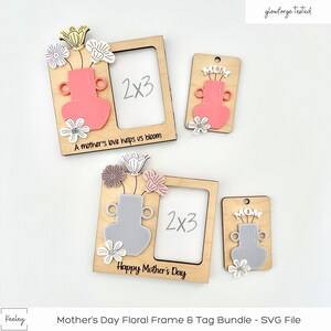 Mors dag blommig fotoram presentetikett SVG bunt blommig vasetikett laserskuren fil digital nedladdning för Glowforge testad hantverk SVG-fil