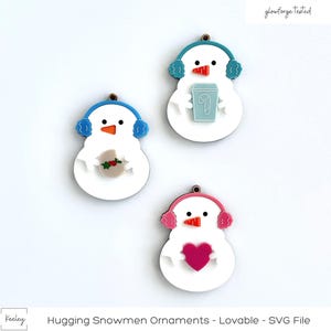 Fichier SVG | Décorations de bonhommes de neige embrassés | Café, coeur, biscuits | Fichier découpé au laser | Testé avec Glowforge | Noël | Décoration des Fêtes |