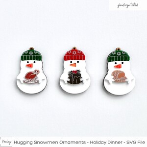 Fichier SVG | Dîner des Fêtes avec décorations de bonhommes de neige | Pudding de Noël, jambon, dinde | Fichier découpé au laser | Testé avec Glowforge | Décoration |