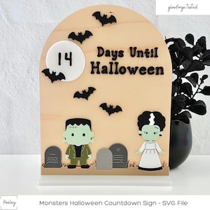 SVG File | Monsters Halloween Countdown Sign Spooky Cute Laser Cut File Halloween Decor Glowforge Tested Reusable Halloween Decoration