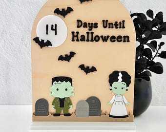 Archivo SVG / Letrero de cuenta regresiva de Halloween de monstruos, espeluznante y lindo, archivo cortado con láser, decoración de Halloween, Glowforge, decoración de Halloween reutilizable probada
