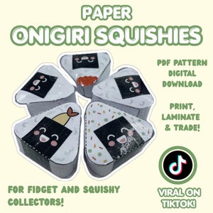 Utskrivbara pappersquishy Onigiri-mallar | Söt gör-det-själv-squishy-pyssel | Kawaii Onigiri-aktivitet för barn | Pappersquishy PDF | Digital nedladdning