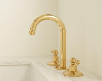 Unlacquered brass vanity faucet 3 hole deck mount bathroom sink tap