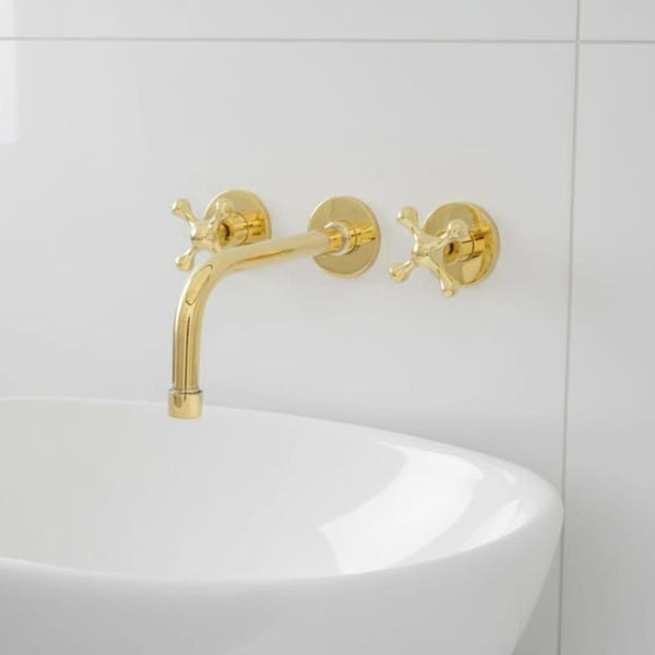 Handcrafted Solid Brass Wall Mounted Bathroom Faucet | Unlacquered