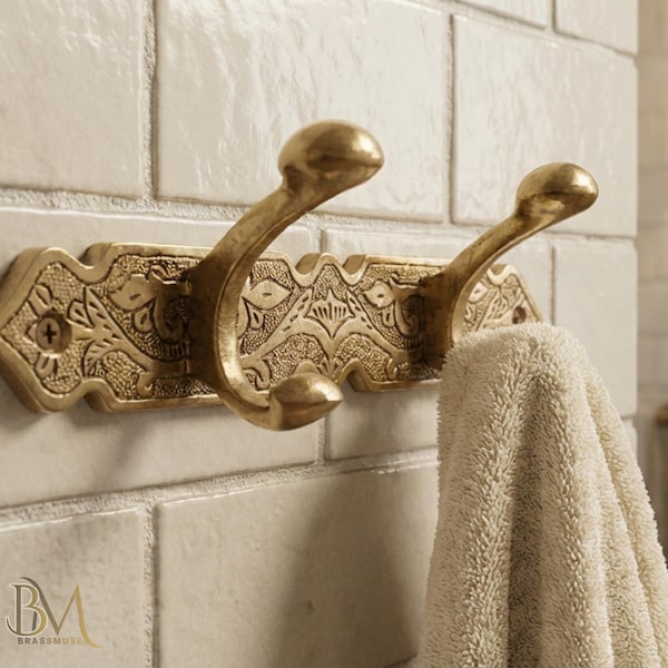 Handcrafted Brass Bathroom Hook Rack ,Solid Brass Towel or Robe Hanger