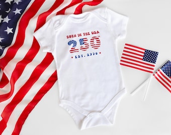 Born in the USA 250 Onesie | Patriotic American Flag Infant Bodysuit