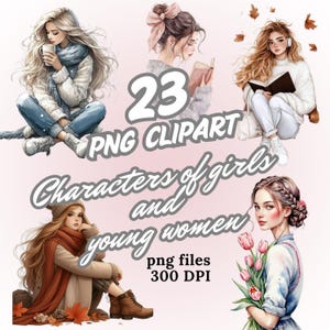 Clipart de menina aquarela, 23 PNG, download digital, clipart de pessoas, gráficos de menina, álbuns de recortes, artesanato em papel digital, criação de cartões, diário de lixo