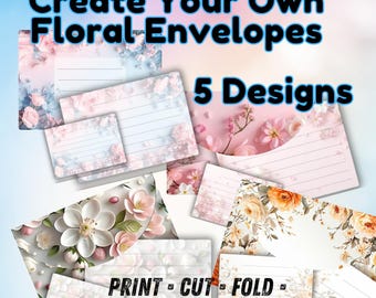 Spring printable Floral Envelope Templates | Watercolor Flower Designs (PDF Download)