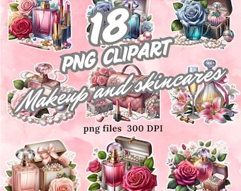 Bundle de cliparts maquillage aquarelle – 18 PNG pour agendas, autocollants (300 ppp)